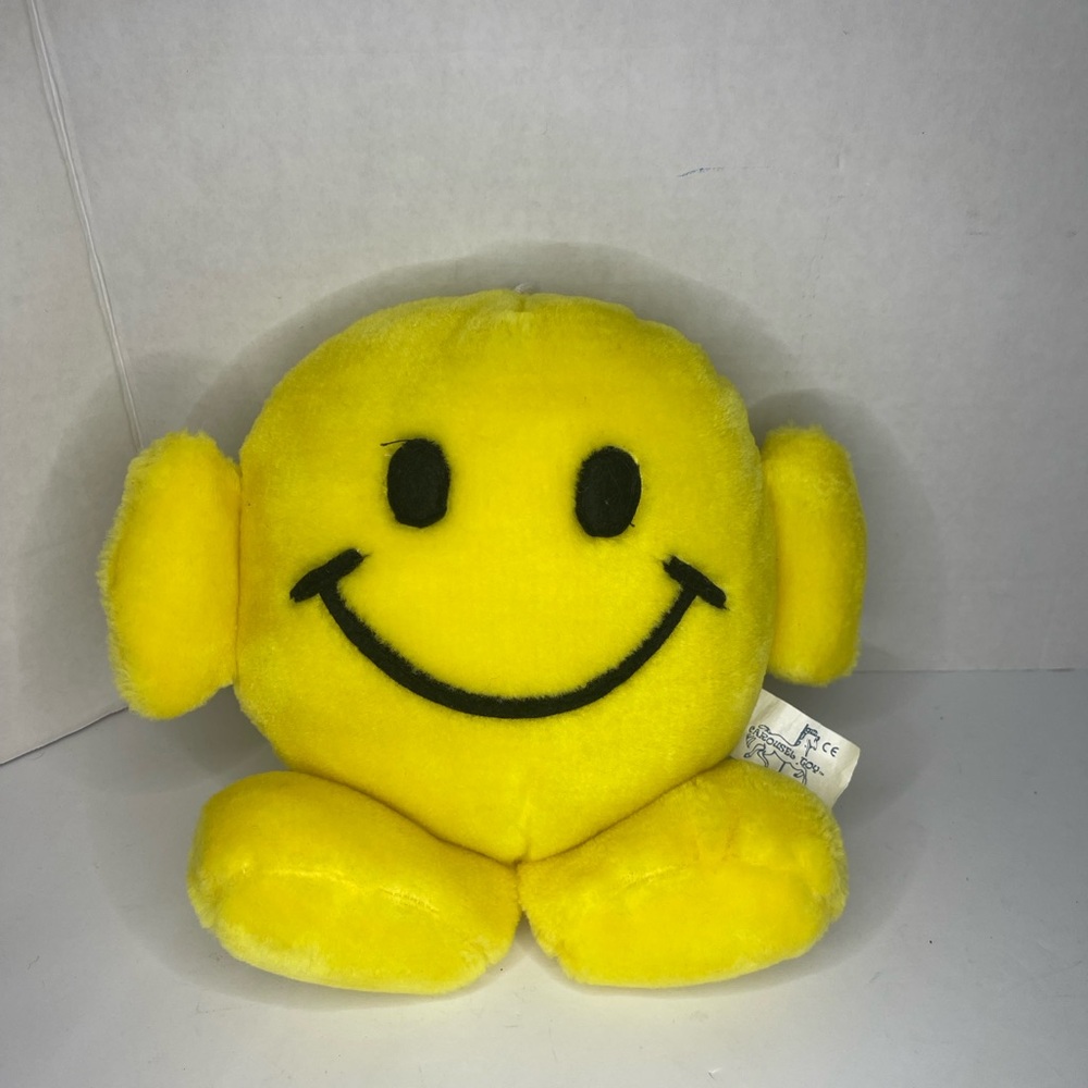 Rare Vintage Carousel Toy Stuffed Yellow Happy Smile Double Face Plush Hanging